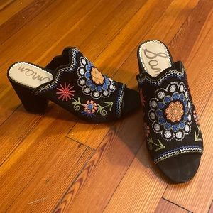 Sam Edelman "Olive” Embroidered Black Heeled Mule 8